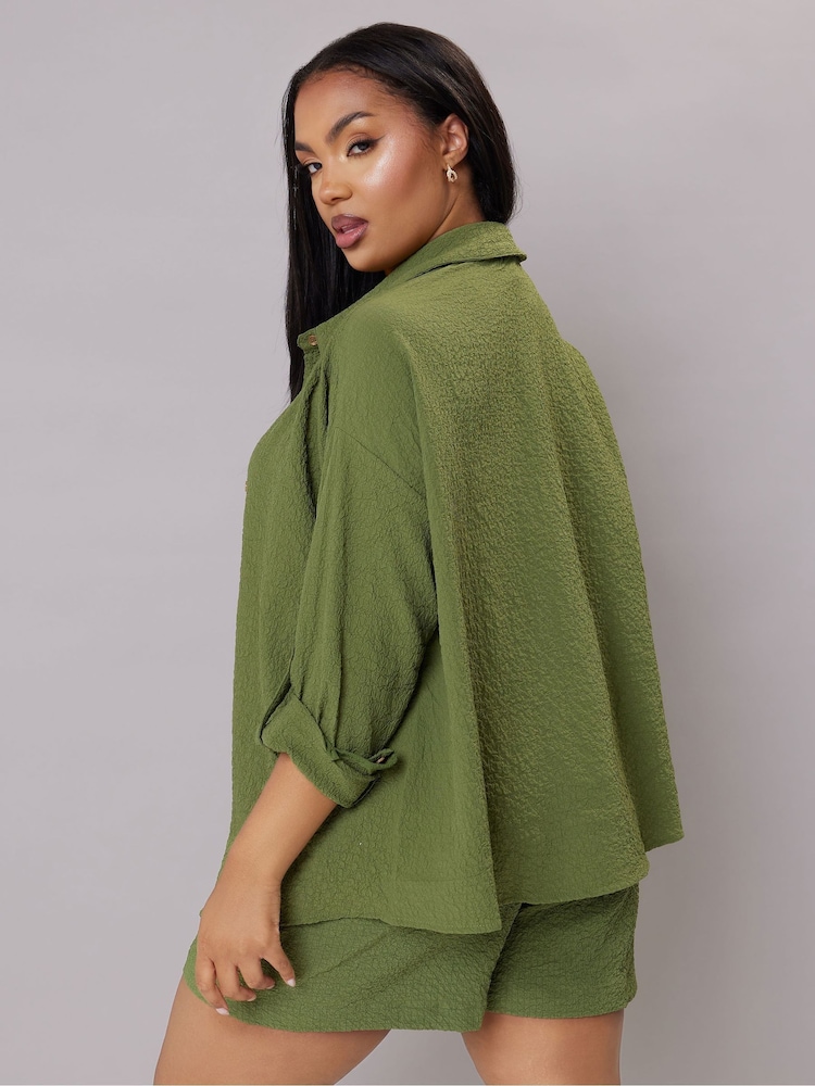 Vert - Chemise Yours Curve Texutre à manches longues coordonnée - Image 3 of 8