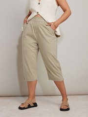 Yours Curve Natural Cool 100% Cotton Cropped Trousers - Image 1 of 5