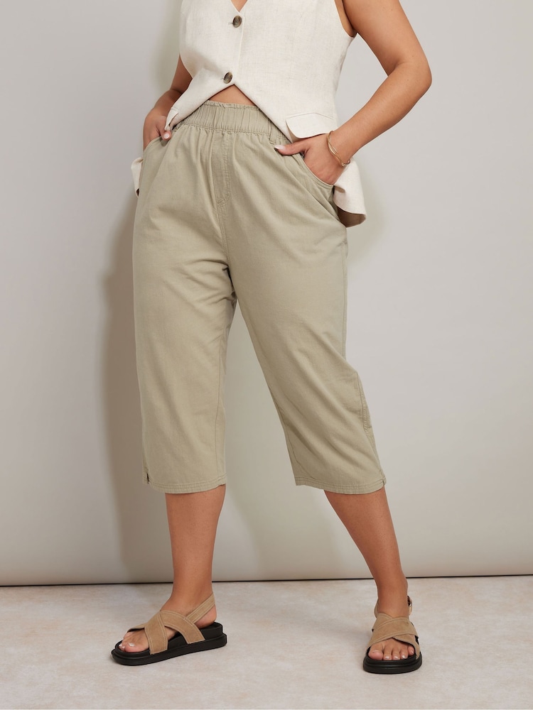 Yours Curve Natural Cool 100% Cotton Cropped Trousers - Image 1 of 5