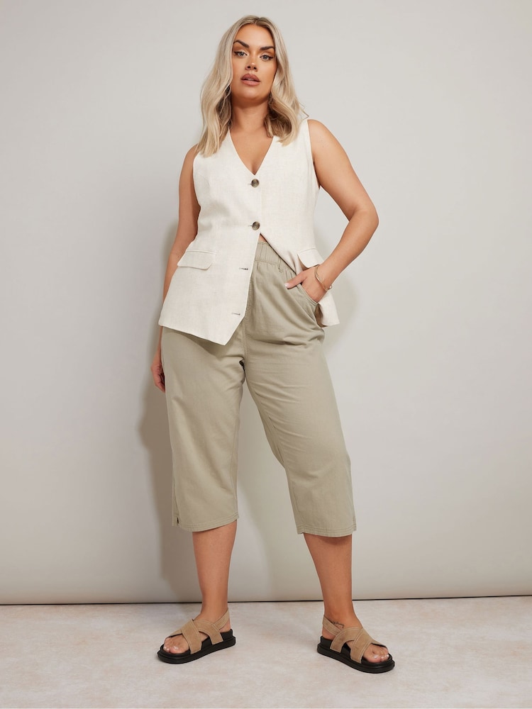 Yours Curve Natural Cool 100% Cotton Cropped Trousers - Image 2 of 5