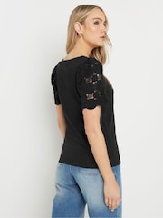Negro - Long Tall Sally 100% Cotton Crochet Sleeve T-Shirt - Imagen 4 de 5