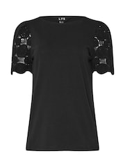 Negro - Long Tall Sally 100% Cotton Crochet Sleeve T-Shirt - Imagen 5 de 5