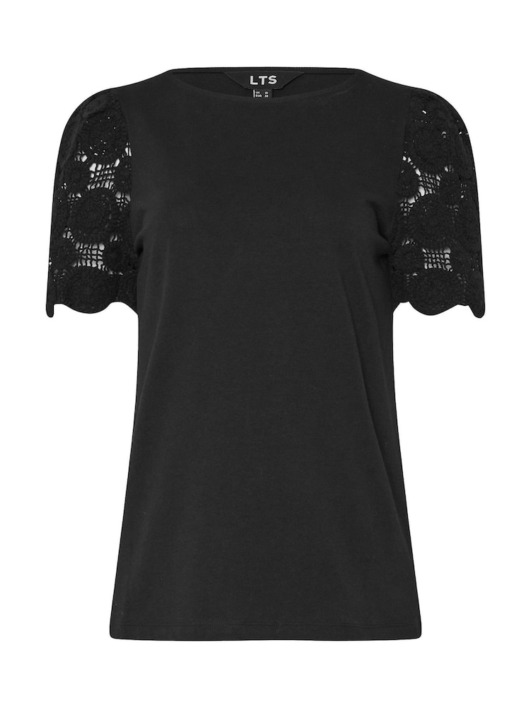 Negro - Long Tall Sally 100% Cotton Crochet Sleeve T-Shirt - Imagen 5 de 5
