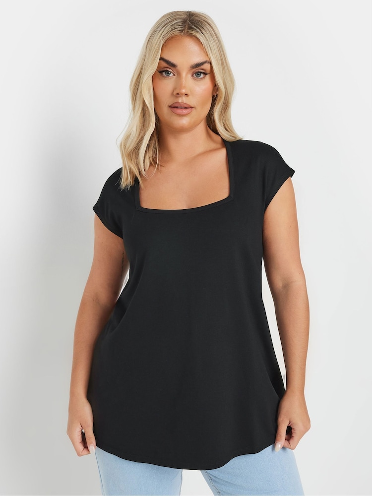 Yours Curve Black Ponte A Line Cap Sleeve T-Shirt - Image 1 of 5