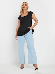 Yours Curve Black Ponte A Line Cap Sleeve T-Shirt - Image 2 of 5