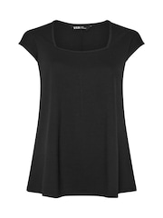 Yours Curve Black Ponte A Line Cap Sleeve T-Shirt - Image 5 of 5
