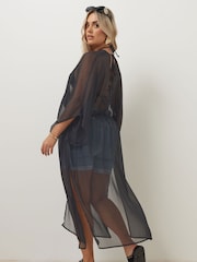 Yours Curve Black Chiffon Maxi Kimono - Image 4 of 6
