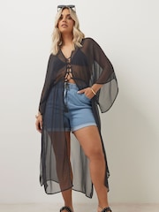 Yours Curve Black Chiffon Maxi Kimono - Image 5 of 6