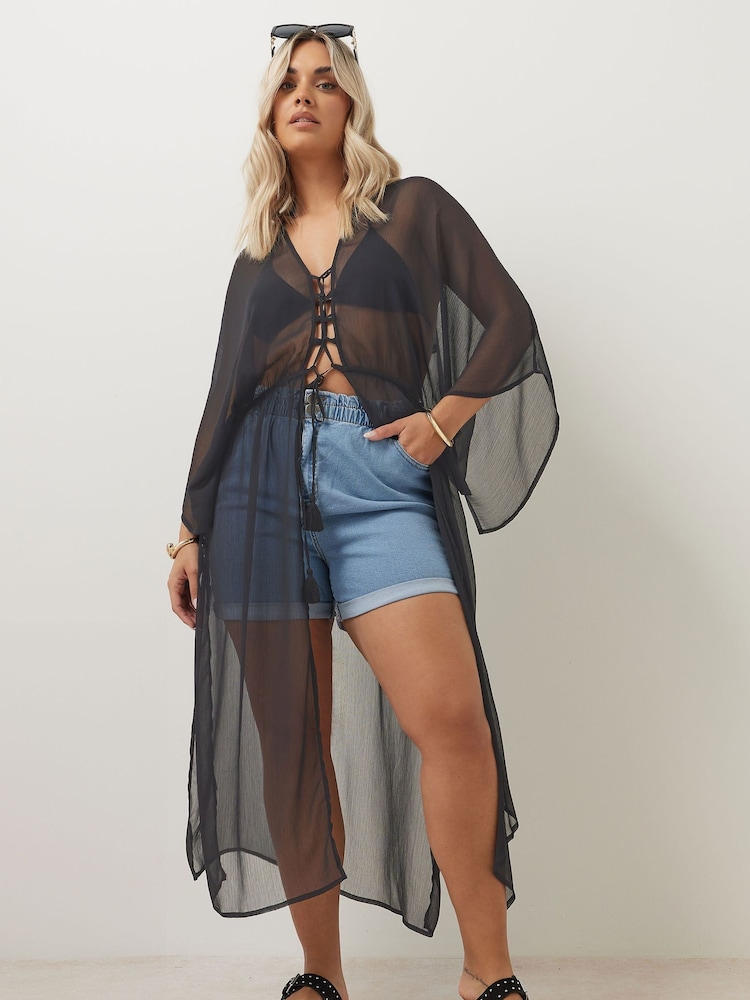 Yours Curve Black Chiffon Maxi Kimono - Image 5 of 6