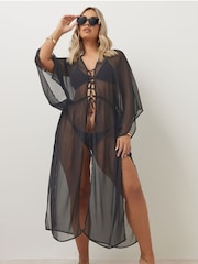 Yours Curve Black Chiffon Maxi Kimono - Image 6 of 6