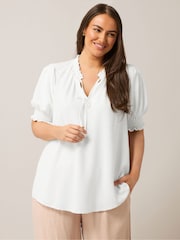 Yours Curve White Frill Collar Tie Blouse - Image 1 of 5