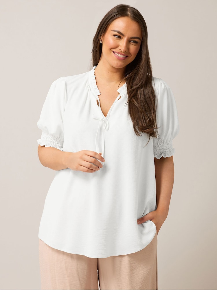 Yours Curve White Frill Collar Tie Blouse - Image 1 of 5