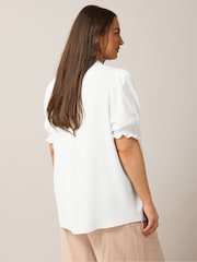 Yours Curve White Frill Collar Tie Blouse - Image 3 of 5