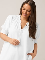Yours Curve White Frill Collar Tie Blouse - Image 4 of 5
