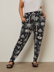 Yours Curve Black Double Pleat Harem Trousers - Image 1 of 5