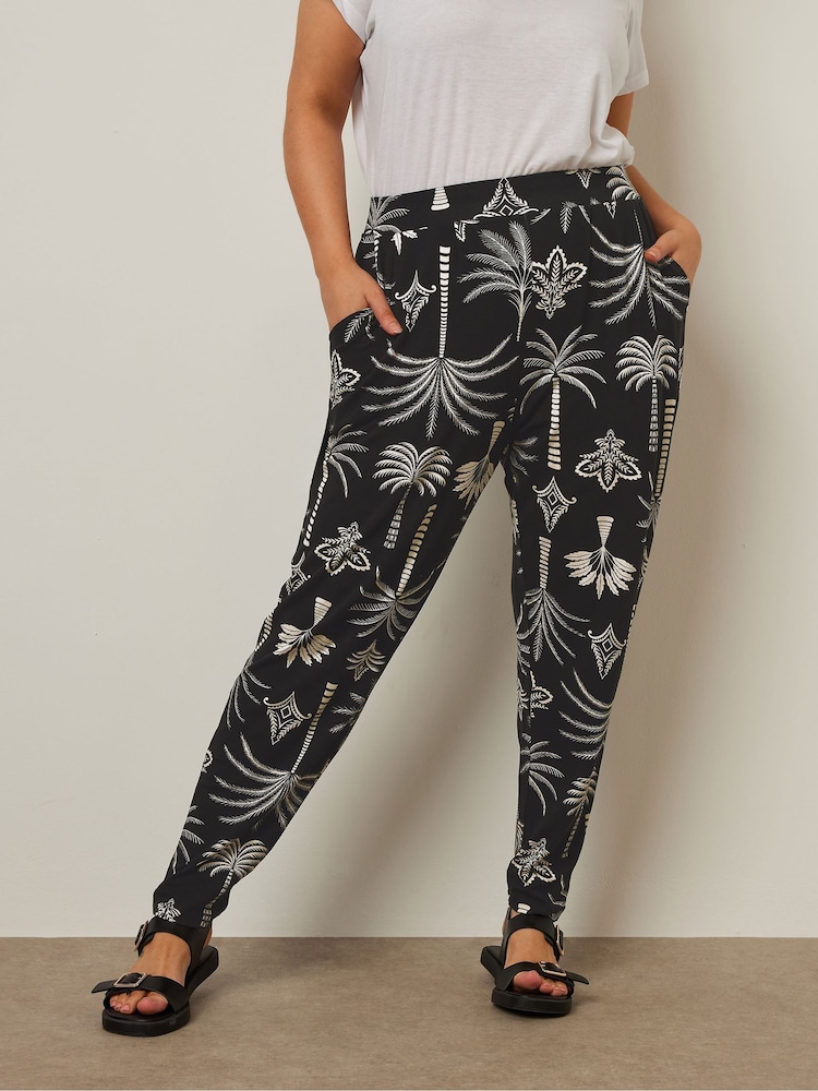 Yours Curve Black Double Pleat Harem Trousers - Image 1 of 5