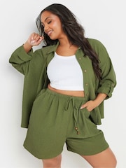 Yours Curve Green Texutre Coord Pull-On Shorts - Image 1 of 8