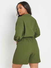 Yours Curve Green Texutre Coord Pull-On Shorts - Image 3 of 8