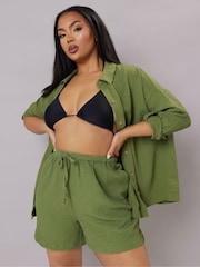 Yours Curve Green Texutre Coord Pull-On Shorts - Image 5 of 8