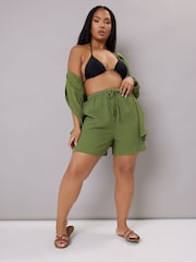 Yours Curve Green Texutre Coord Pull-On Shorts - Image 6 of 8