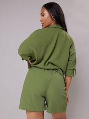 Yours Curve Green Texutre Coord Pull-On Shorts - Image 7 of 8