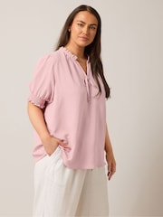 Yours Curve Pink Frill Collar Tie Blouse - Image 1 of 5