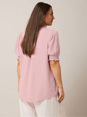 Yours Curve Pink Frill Collar Tie Blouse - Image 3 of 5