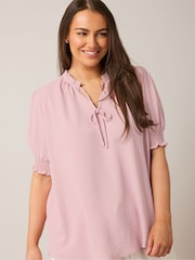 Yours Curve Pink Frill Collar Tie Blouse - Image 4 of 5