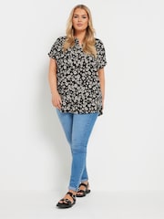 Yours Curve Black Notch Neck Texture T-Shirt - Image 2 of 5