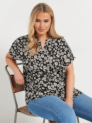 Yours Curve Black Notch Neck Texture T-Shirt - Image 4 of 5