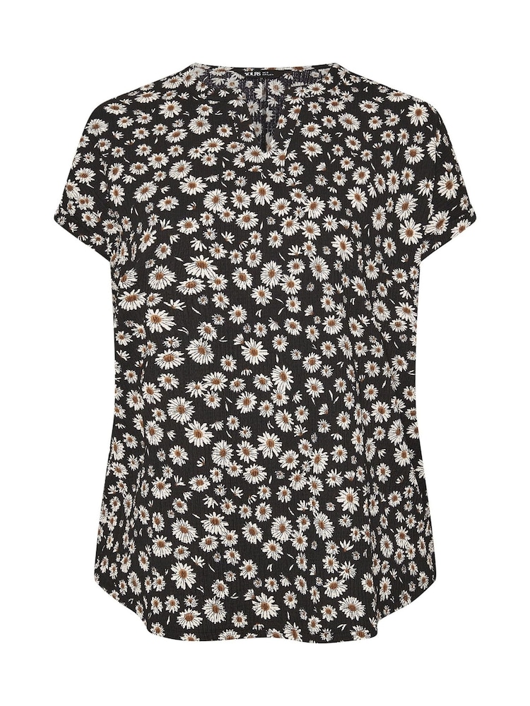 Yours Curve Black Notch Neck Texture T-Shirt - Image 5 of 5