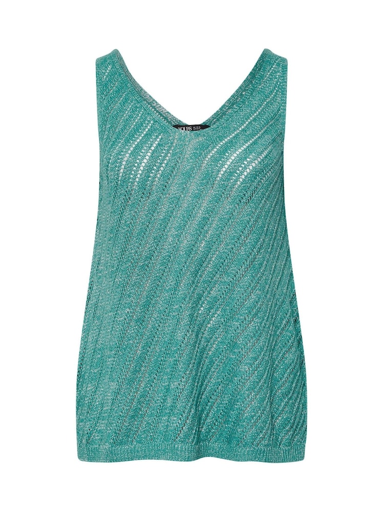 Yours Curve Blue Metallic Pointelle Vest - Image 5 of 5
