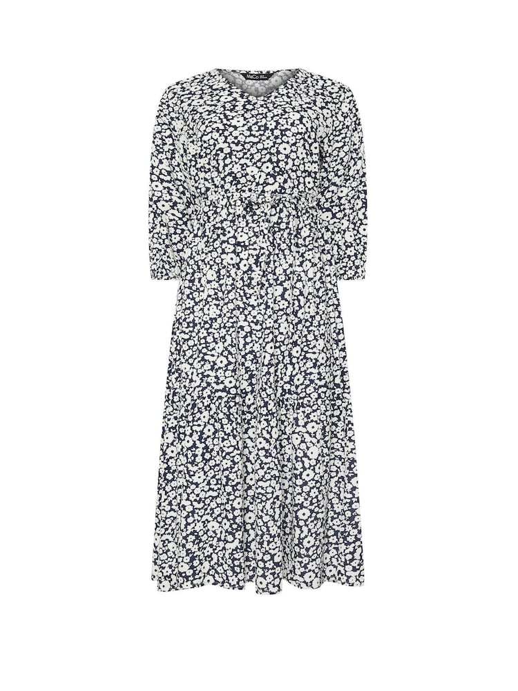 M&Co Blue Tiered Midi Dress - Image 5 of 5