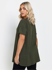 Yours Curve Green Slub Sleeve Lace Insert T-Shirt - Image 3 of 5