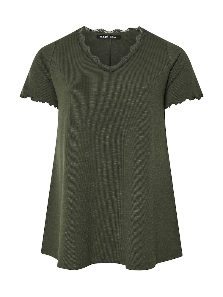 Verde - Camiseta con inserto de encaje y manga Slub de Yours Curve - Imagen 5 de 5 Verde - Camiseta con inserto de encaje y manga Slub de Yours Curve - Imagen 5 de 5