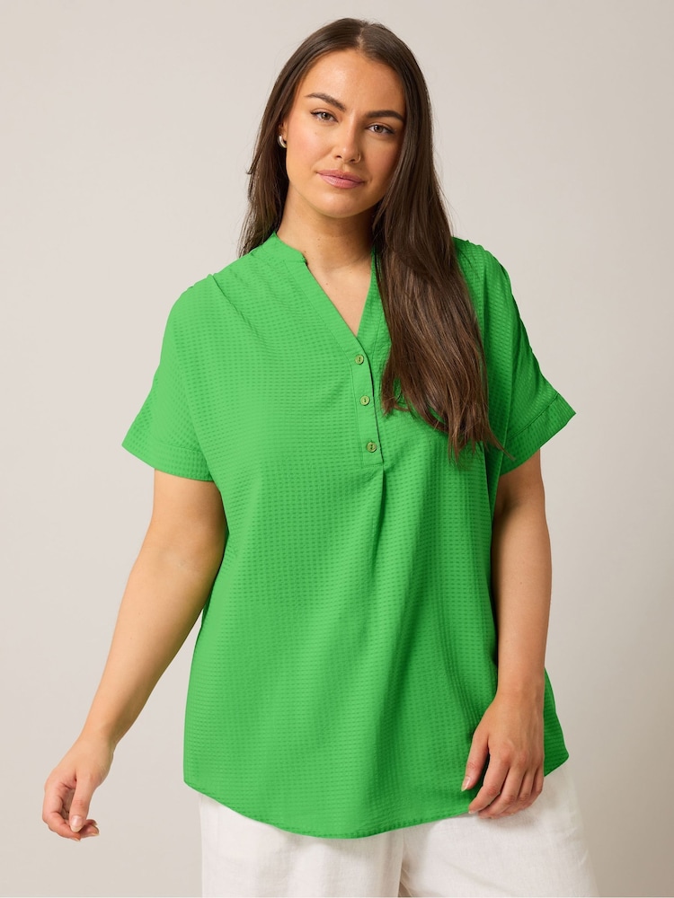 Grün - Yours Curve Bluse mit kurzer Knopfleiste - Bild 4 von 4