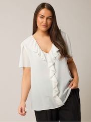 Yours Curve White Frill Front Blouse - Image 1 of 5