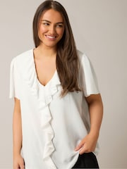 Yours Curve White Frill Front Blouse - Image 4 of 5