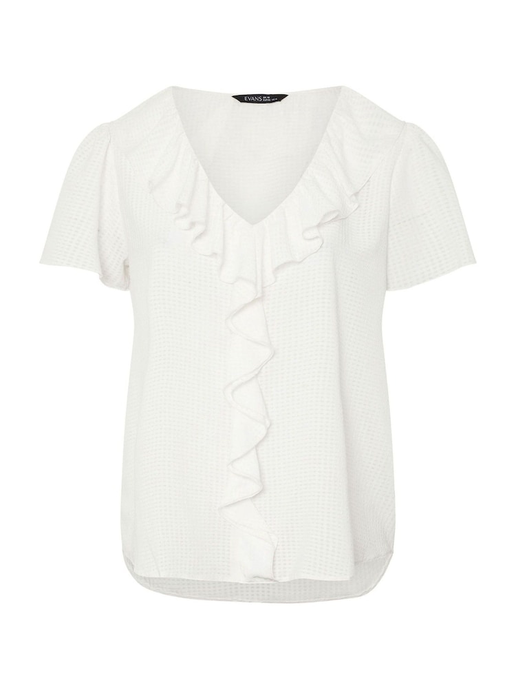 Yours Curve White Frill Front Blouse - Image 5 of 5