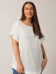 Yours Curve White Turn Back Button Detail Blouse - Image 1 of 5
