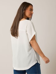 Yours Curve White Turn Back Button Detail Blouse - Image 2 of 5