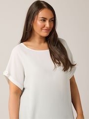 Yours Curve White Turn Back Button Detail Blouse - Image 4 of 5