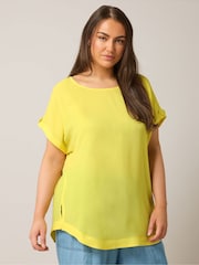 Yours Curve Yellow Turn Back Button Detail Blouse - Image 1 of 5