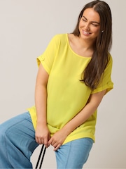 Yours Curve Yellow Turn Back Button Detail Blouse - Image 2 of 5
