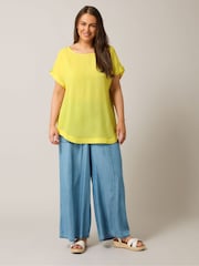 Yours Curve Yellow Turn Back Button Detail Blouse - Image 4 of 5