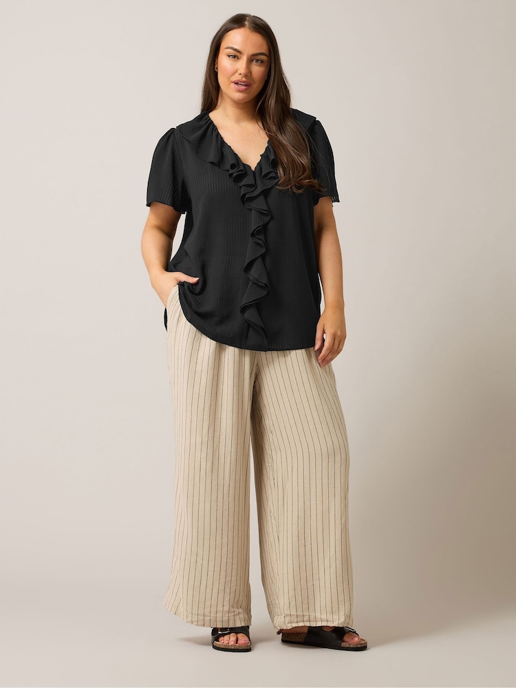 Yours Curve Black Frill Front Blouse - Image 2 of 5