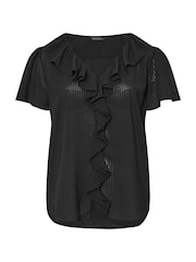 Yours Curve Black Frill Front Blouse - Image 5 of 5