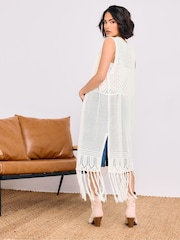 PixieGirl Petite Natural Crochet Longline Coverups - Image 3 of 9