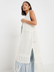 PixieGirl Petite Natural Crochet Longline Coverups - Image 7 of 9