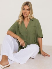 Yours Curve Green Desert Belted Shirt Shirt - Image 1 of 6